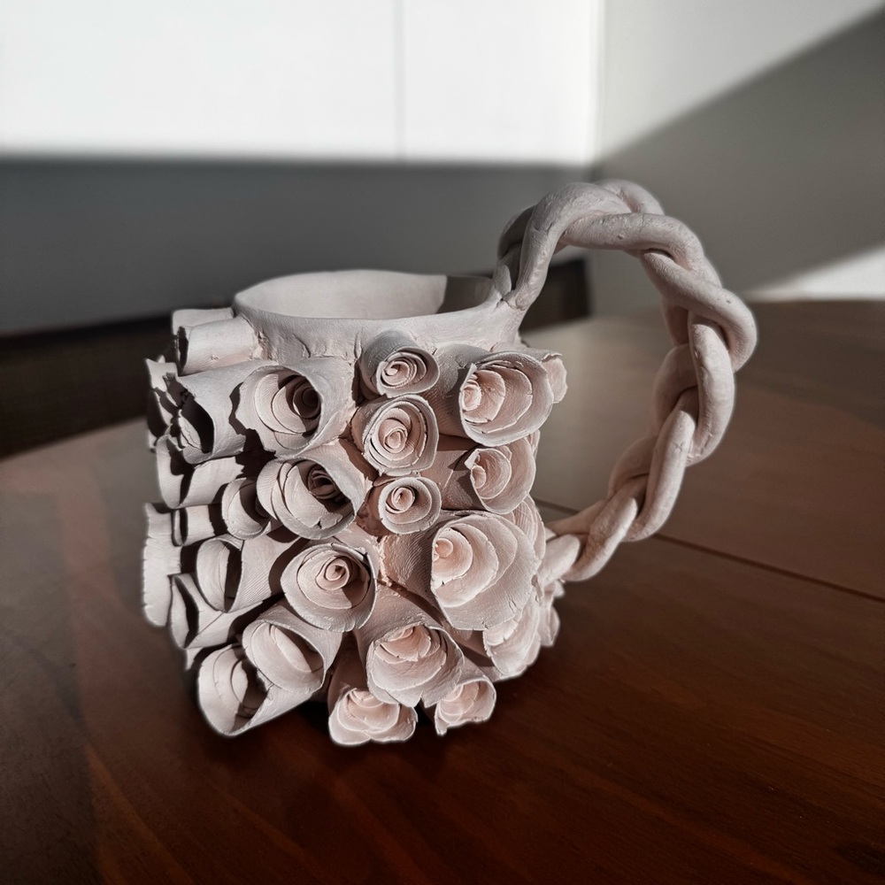 Handcrafted Decorative Unglazed Ceramic Rosette Mug